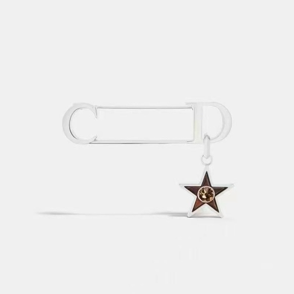 Christian Dior CD Icon Brooch Silver-Finish Brass With Brown Resin and Crystal